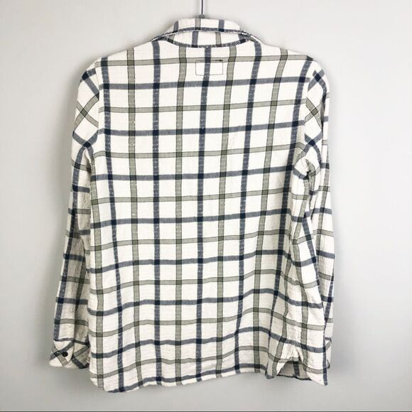 CURRENT/ELLIOTT | Plaid Button Front Shirt Cream Long Sleeve Women’s Size Small - Picture 7 of 11